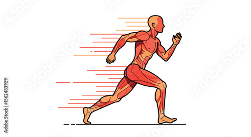 Dynamic athlete in motion with anatomical muscle focus