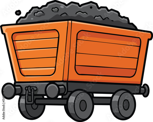 Mining cart filled with black coal vector illustration for industrial transport and raw material design