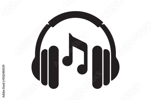 Iconic black silhouette of headphones with a musical note