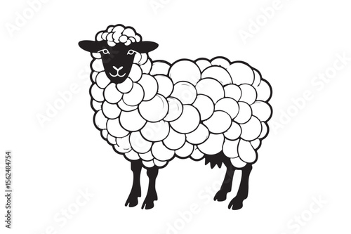 Stylized black and white sheep illustration with circular wool texture
