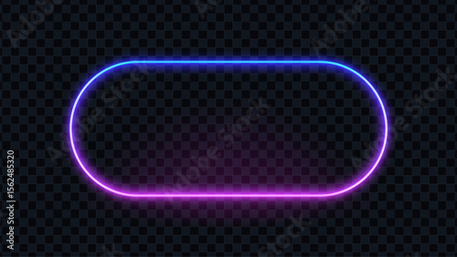 Neon frame glowing with a linear and futuristic design. Rounded rectangle with blue and purple light on transparent background for ad banner.