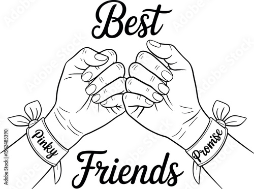 Illustration of a pinky promise between best friends with pink bracelets and manicured nails