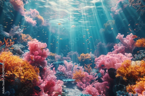 Colorful coral reef under the sea,Ocean Underwater World Background,3d rendering.