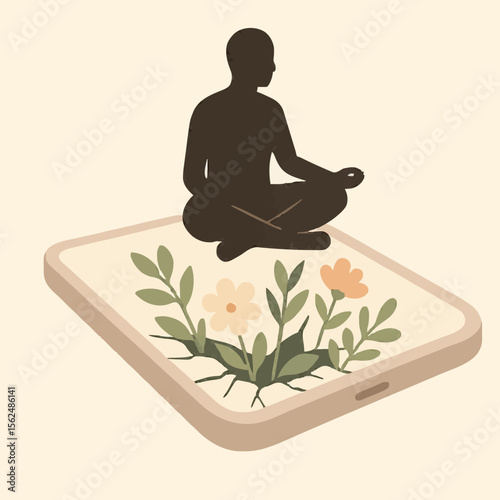 Minimalist Digital Detox Silhouette Art — Person Breaking Free from Smartphone, Mindfulness and Nature Illustration for Posters and Prints