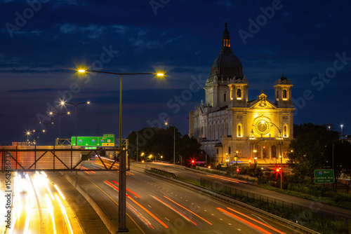 Vibrant view of Basilica of Saint Mary illuminated at night