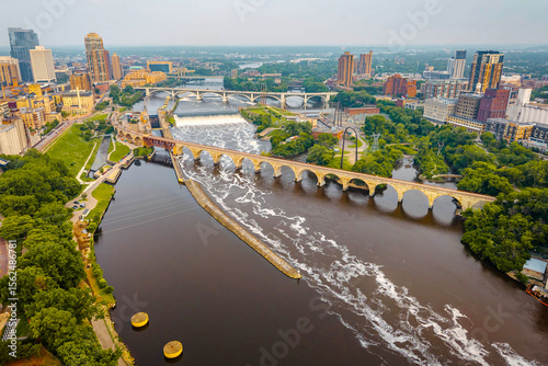 Photography Aerial View of Stone Arch Bridge in Minneapolis