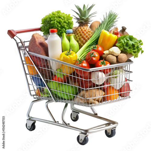 shopping cart full of groceries