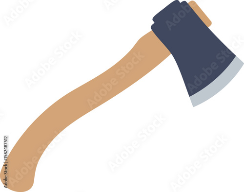 Axe tool with wooden handle and sharp metal blade for cutting wood and outdoor activities vector illustration