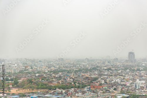 Photography Jaipur cityscape showing air pollution and urban sprawl in India