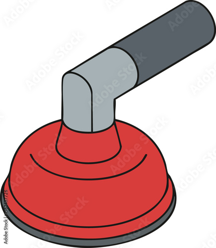 Toilet plunger tool with black handle and red rubber suction cup isolated on white background vector illustration