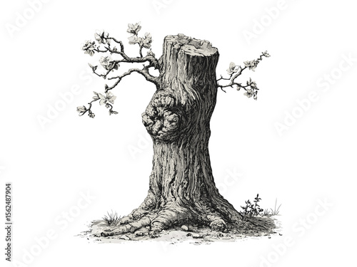 Old almond tree bark engraving, hand-drawn vintage botanical art, rustic trunk sketch, eco-style woodland decor, forest nature print, antique tree drawing, retro illustration, black forest artwork