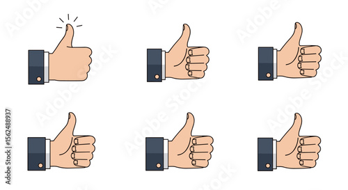 Vector Illustration of Thumbs Up Gestures with Various Hand Positions