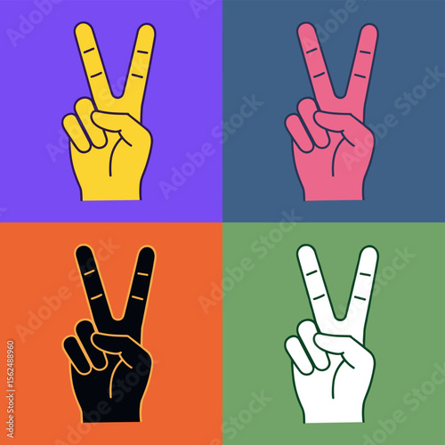 Vibrant Pop Art Style Peace Sign Hand Gestures