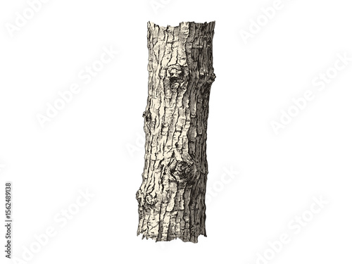 Ash tree trunk engraving, vintage botanical art, hand-drawn nature illustration, rustic wood decor, eco-friendly print, retro black sketch, old style engraving, forest art, tree bark detail