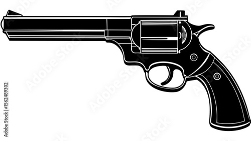 Illustration of a black and white revolver with a long barrel on a white background style vector created with generated ai