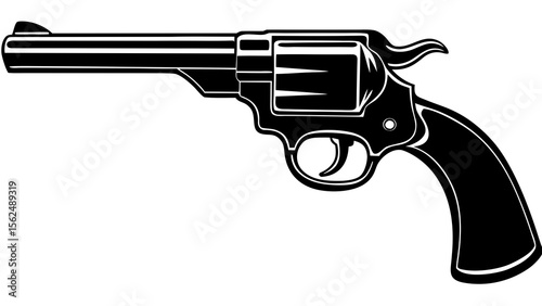 A black and white vector illustration of a vintage revolver with a long barrel and curved handle created with generated ai