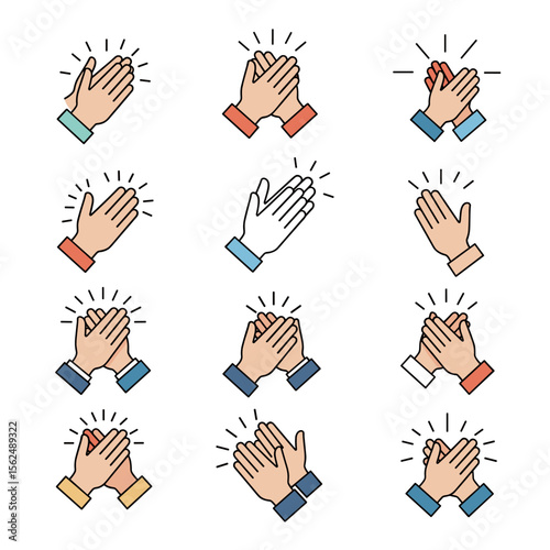 Colorful Hand Clapping Illustrations Representing Applause, Appreciation, and Celebration