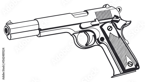 Illustration of a classic pistol with detailed line work and a white background, side profile view shown created with generated ai