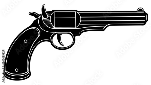 Illustration of a black and white revolver with a long barrel and ornate handle design depicted clearly created with generated ai