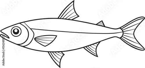 Anchovy fish line art illustration ideal for artistic design or underwater coloring activities