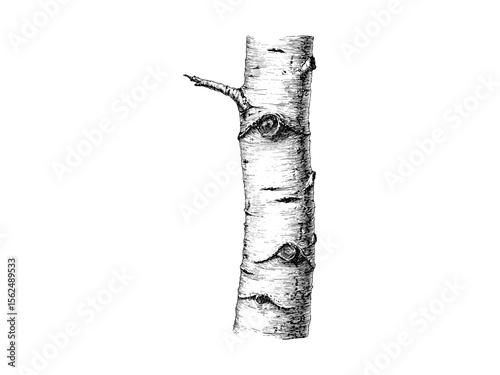 Hand-drawn vintage Aspen bark texture, tree trunk engraving, eco-friendly wall art, old engraving style, botanical illustration, retro tree sketch, natural wood decor, forest landscape art