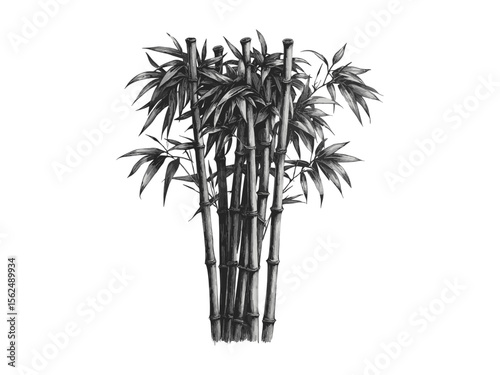 Hand-drawn vintage bamboo stalks engraving, rustic botanical illustration, eco-friendly nature art, black sketch, old style engraving, woodland tree decor, retro plant print, traditional art