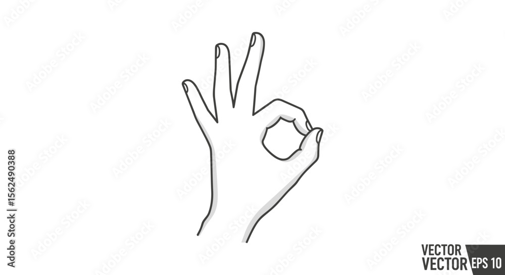 Obraz premium Outlined Hand Gesture Forming the Universal Okay Symbol