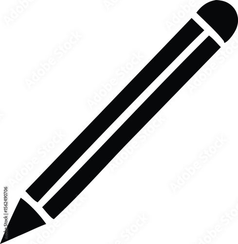 Simple black pencil icon with eraser and sharpened tip on white background