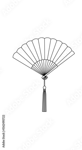 Elegant hand fan with intricate design in minimalist monochrome style