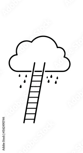 Ladder leading to cloud with raindrops in minimalist and conceptual design