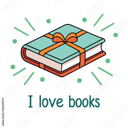 Teal book with orange ribbon and bow gift present