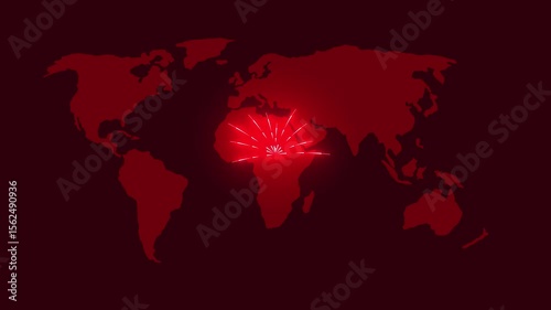 World map with global technology or social connection network. Tech earth globalization in 3d animation. Global Business dots on map planet.