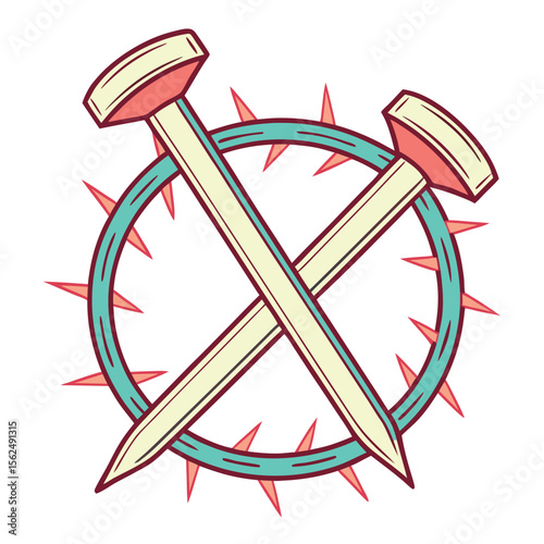 Crossed Nails and Thorns Symbol circle religion