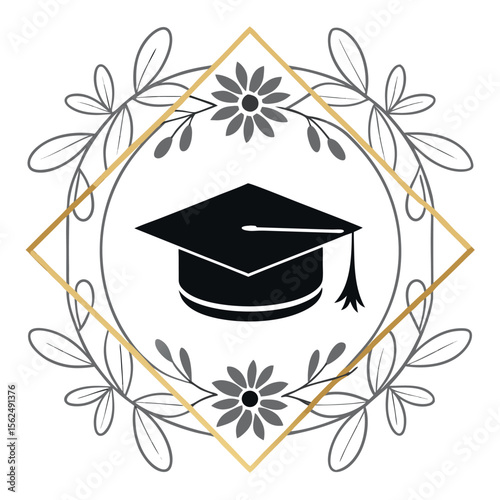 Graduation cap with floral wreath academic education