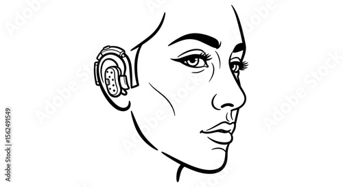 Profile of a woman with a hearing aid for a healthcare and accessibility concept