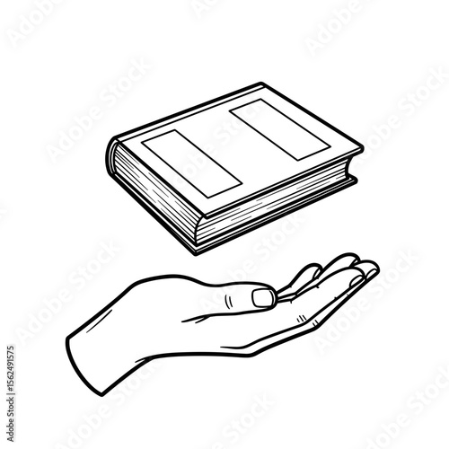 Hand holding out for a book, symbolizing knowledge and education