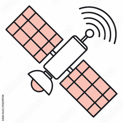Satellite transmitting signals with solar panels space