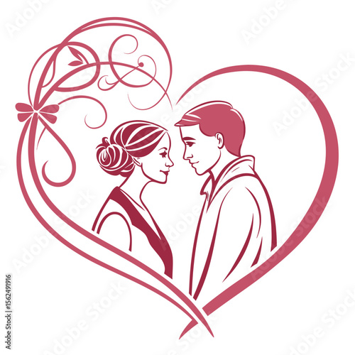 Romantic Love Heart SVG Design  Couple Silhouette with Balloons and Hearts Valentine’s Day Wedding Card, T-Shirt, and Printable Vector Art