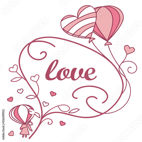 Romantic Love Heart SVG Design  Couple Silhouette with Balloons and Hearts Valentine’s Day Wedding Card, T-Shirt, and Printable Vector Art