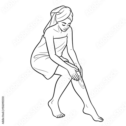Woman applying soothing cream to her legs after hair removal in spa setting