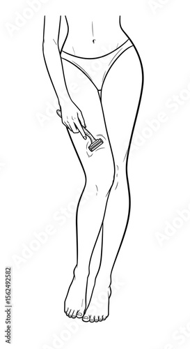 Woman shaving her leg with razor in preparation for smooth skin