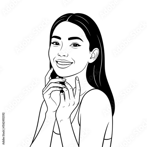 Smiling woman enjoying spa facial treatment while showcasing radiant skin