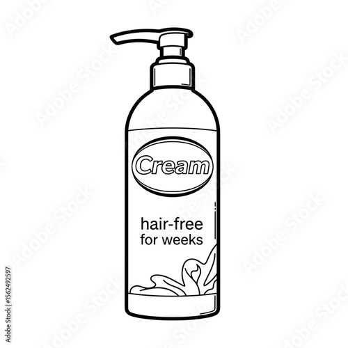 Hair removal cream bottle labeled "hair-free for weeks" in minimalist design
