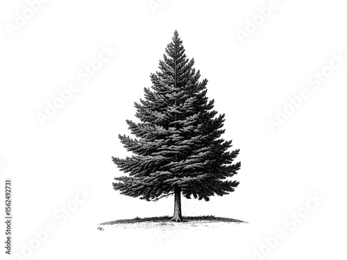 Douglas Fir Tree vintage engraving, hand-drawn botanical sketch, evergreen fir branches, retro woodland wall art, nature-inspired illustration, old engraving style, eco-friendly decor