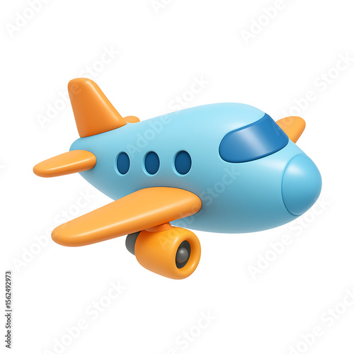 3D Toy Airplane with Orange Wings Isolated on Transparent Background 
