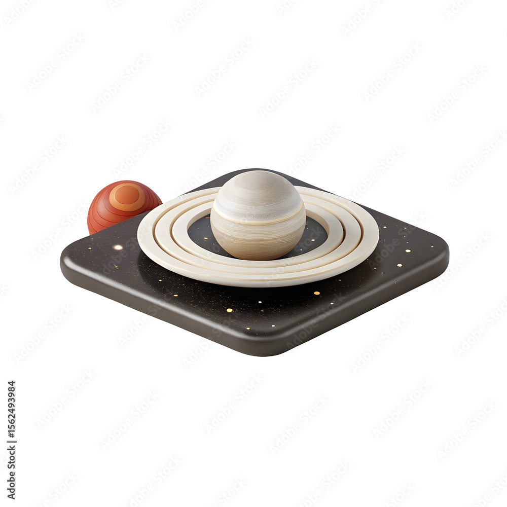 Fototapeta premium Ringed celestial body and companion sphere isolated on a transparent background