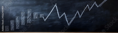 A chalkboard displaying a financial growth chart with an upward trend. This image symbolizes business success, investment strategies, and market analysis.