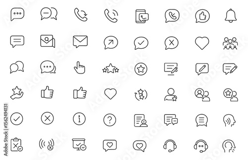 Editable Feedback Line Icons set. Modern thin line vector illustration of communication symbols: messages, calls, ratings, bubbles, chat, network, review, support, user, business