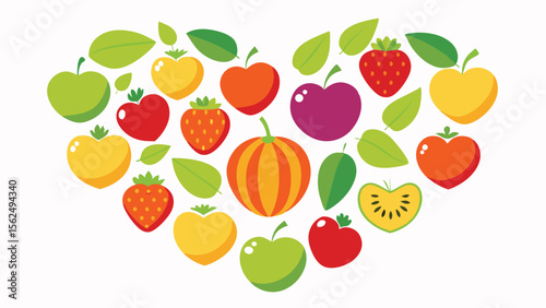 Simple vegetable background in heart shape of different vegetables vector illustration.