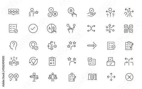 Editable Choice Icons Set in Modern Thin Line Style. Vector Illustration of Decision Making, Strategy, Options, Preferences, and Variety. Isolated on White Background